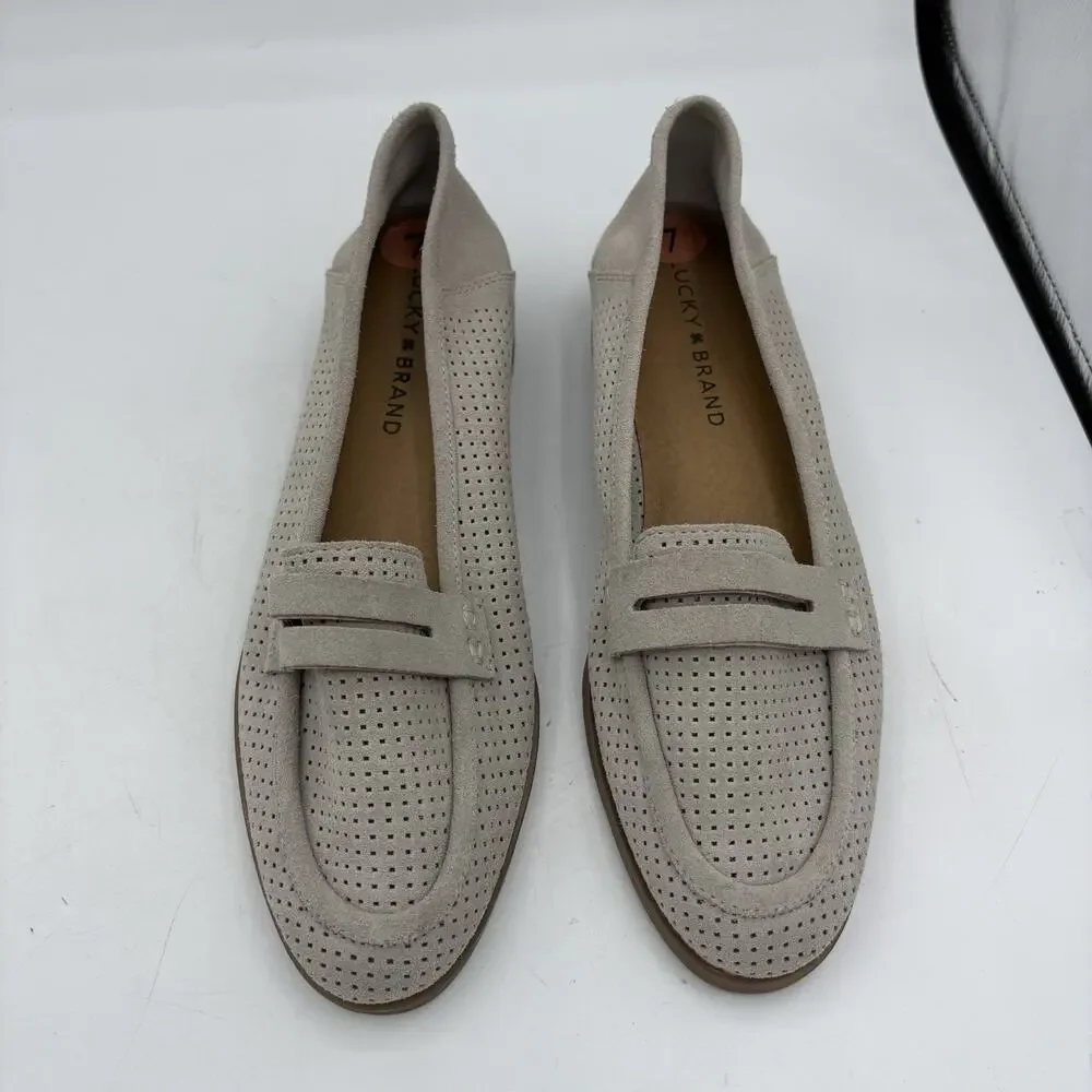 Lucky Brand Loafers Womens Size 7 Caylon Leather Slip‎ On Penny Beige Taupe